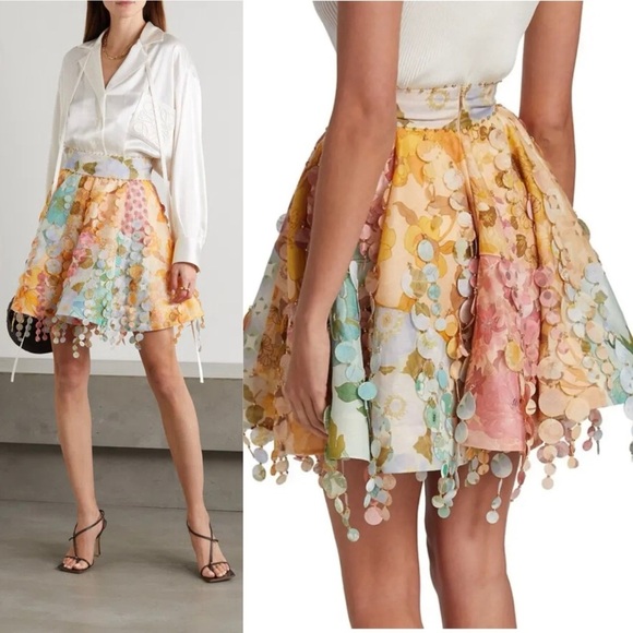 NWOT Zimmermann Tempo Disc Embellishment Chiffon Mini Linen Skirt Size AU 2 - Picture 2 of 12